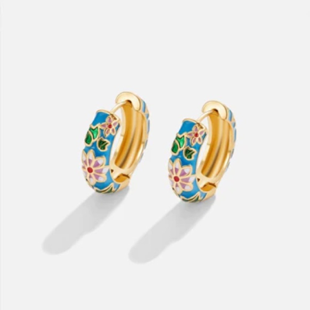 Floral Enamel Hoop Earrings